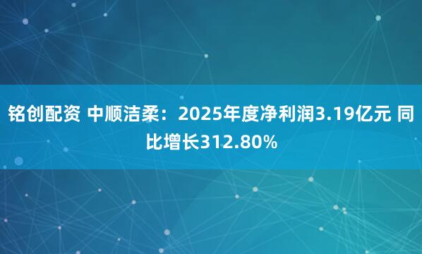 铭创配资 中顺洁柔：2025年度净利润3.19亿元 同比增长312.80%